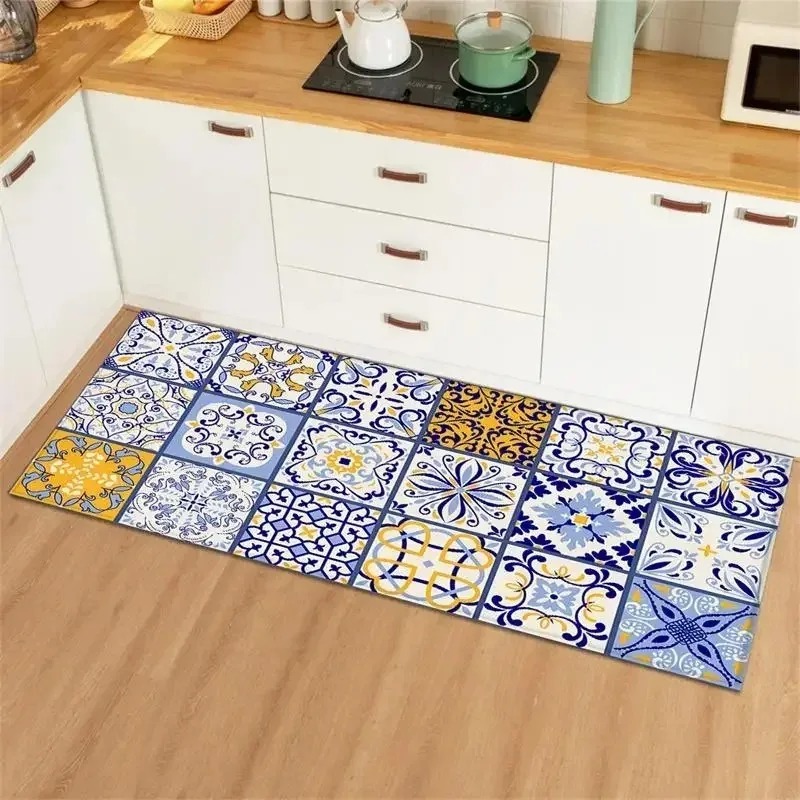 Commercial Kitchen Tile Flooring - Blauw Geel Vintage Tegel Collage Keuken